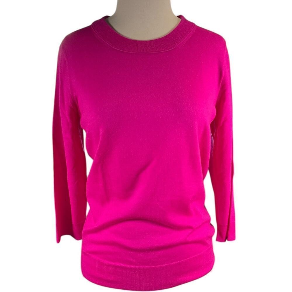 J.Crew Women’s 100% Merino Wool Sweater Size Medium – Fuchsia Pink 3/4 Sleeve